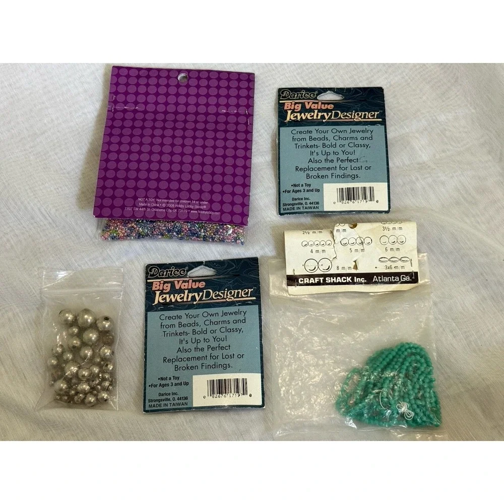 New + VTG Lot of 5 Items Jewelry Making Glass Beads Metal Acrylic